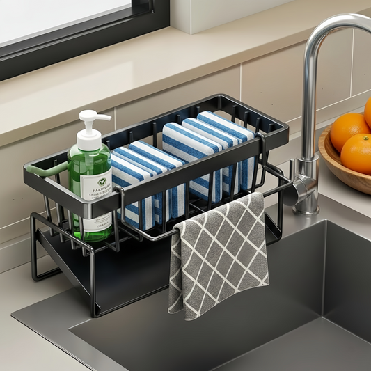 Kitchen Sink Metal Drain Rack Self Draining Storage Basket